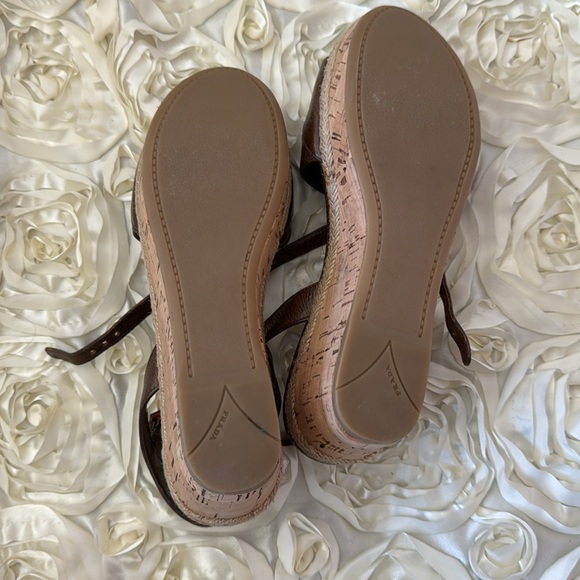 Prada Brown Leather Strappy Wedge Sandals HARDLY WORN! size 37 - Picture 10 of 11